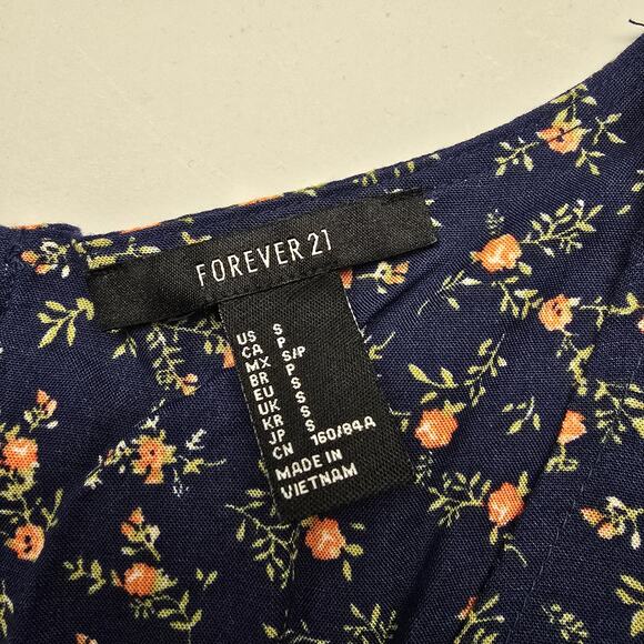 Women's Forever 21 Blue Floral Rayon Fit & Flare Dress | Size Small - Picture 7 of 8